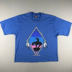 Native American (Women's Large) Blue Squared Graphic T-shirt